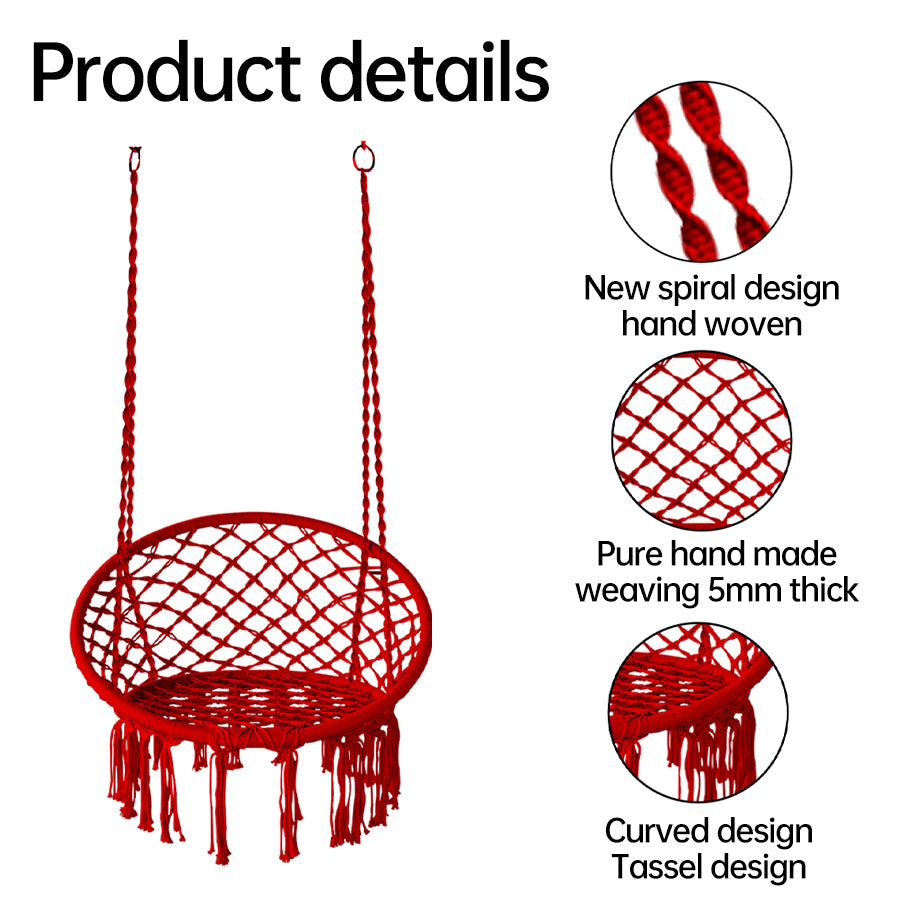 A swing chair in a Bohemian style with fringed design is foldable. Suitable for the garden. Outdoor use for gardens