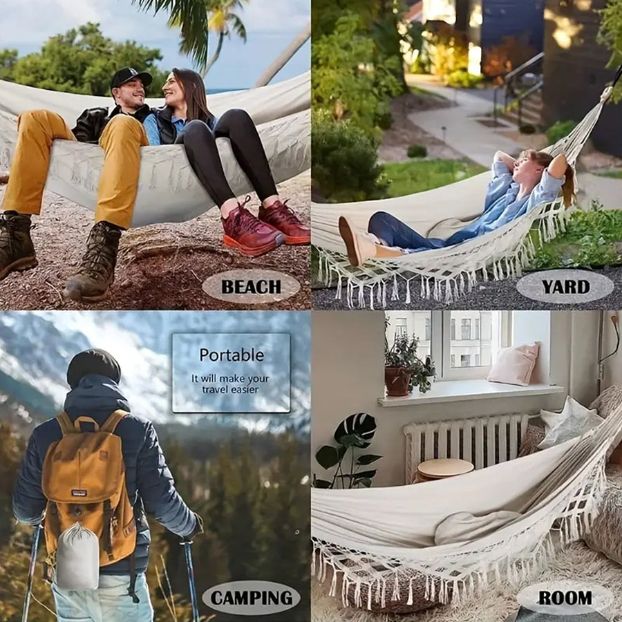 New bright-colored 1-2 person slumber hammocks. Bohemian style. Anti-rollover design. Suitable for the garden. Garden. Outdoor use